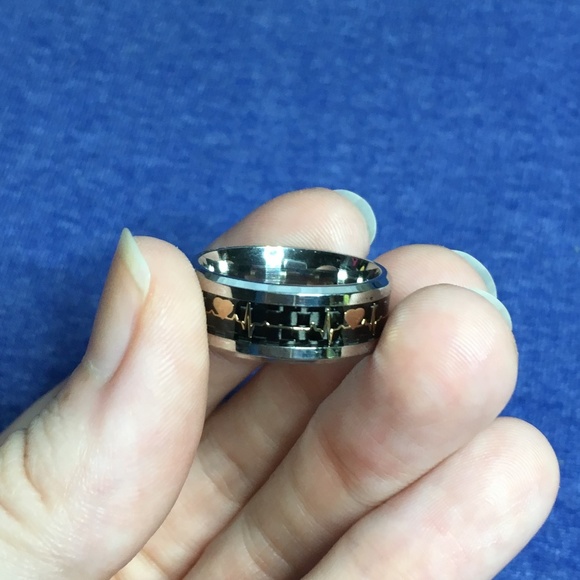 Other - Golden Heartbeat Black and Stainless Steel Ring 8